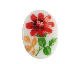 25x18mm Red Flower Glass Oval Cabochon (1)