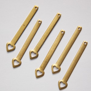 Raw Brass Long Open Heart Pendant Drops 41x8mm (6) mtl373A