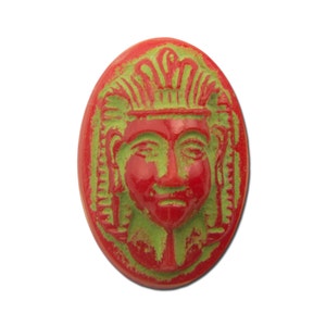 Vintage Egyptian Revival Glass Cabochons Green on Red 16x11mm (4) cab734B