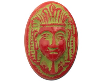 Cabujones de vidrio vintage de estilo renacimiento egipcio, verde sobre rojo, 16 x 11 mm (4) cab734B
