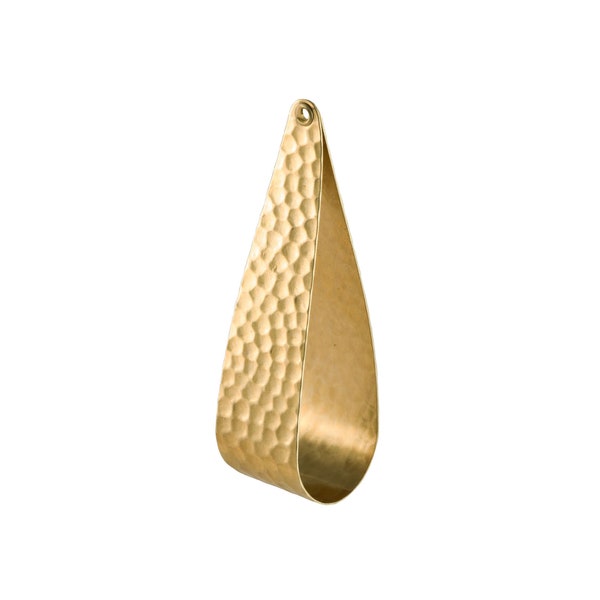 1 Hole Raw Brass Medium Hammered 3D Teardrop Hoop Pendant 47x15mm (2)