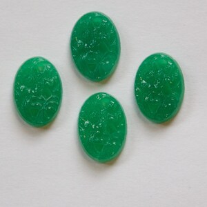 Jade grün geätzt Glas Floral Cabochon 14x10mm (4) cab750D