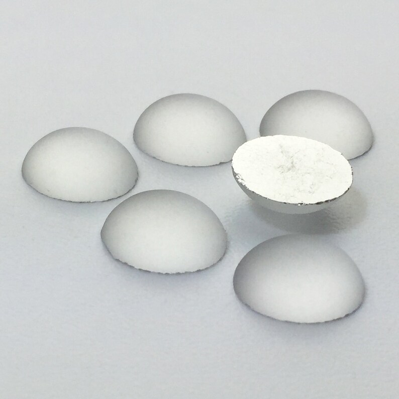 6 Vintage Matte Crystal Glass Cabochons 10mm x 8mm cab869G