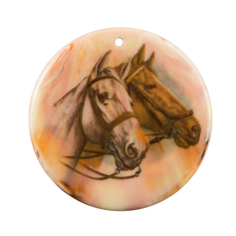 White and Brown 2 Horse Acrylic Round Marbled Pendant 49mm 1
