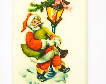 Lg Vintage Retro Santa with Bagpipes Christmas Cabochon 80mm X 45mm cab002A