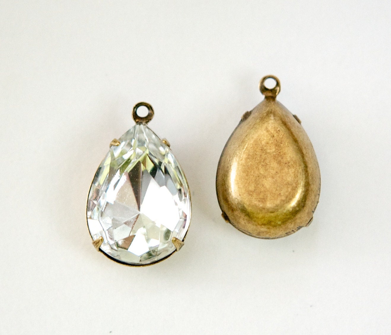 Crystal Clear Faceted Glass Teardrop Stones 1 Loop Brass Ox Etsy