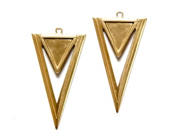 Raw Brass Open Double Triangle Hoop Pendant with Loop (4) mtl420A