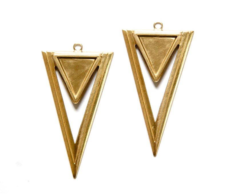 Raw Brass Open Double Triangle Hoop Pendant with Loop 4 mtl420A image 1