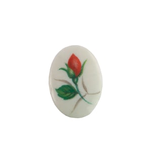 18x13mm Red Rose Bud on White Glass Oval Cabochons (4)