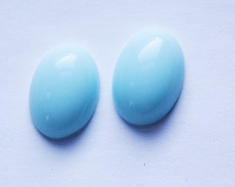Vintage Soft Light Blue Glass Cabochons 18x13mm (2) cab079A