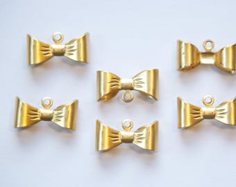 Raw Brass 1 Loop Bow Charm Drop Findings (8) chr118