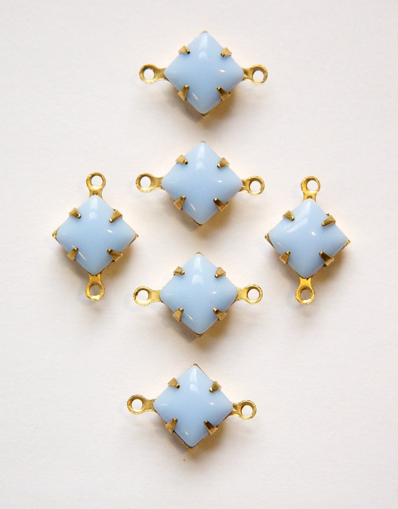 Opaque Light Blue Square Glass Stones in 2 Loop Brass Setting Etsy