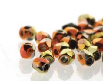 2mm Jet California Gold Rush True 2 Czech Faceted Fire Polished Glass Beads (2g)