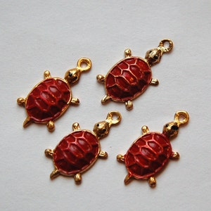 Vintage Gold Tone Turtle Charms Red Shell 23x15mm 4 chr176A image 2