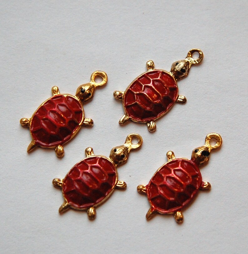 Vintage Gold Tone Turtle Charms Red Shell 23x15mm 4 chr176A image 2
