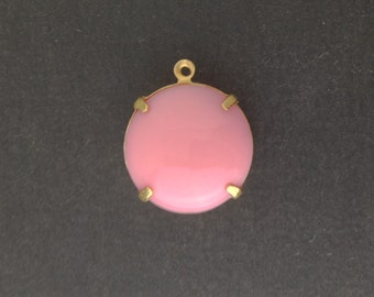 Vintage Opaque Pink Glass Stones 1 Loop Brass Settings 20mm (1)  rnd015A