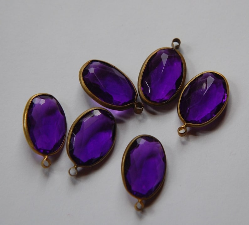 6 chr161 Brass Channel Set Faceted Oval Purple Acrylic Drops Charms