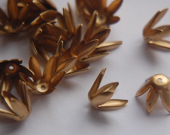 Raw Brass Long Petal Bead Caps (8) mtl284