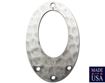 4 Hole Silver Ox Hammered Cutout Oval Pendant (4)