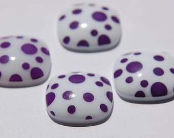 Vintage Purple and White Polka Dot Square Domed Cabochons cab404E