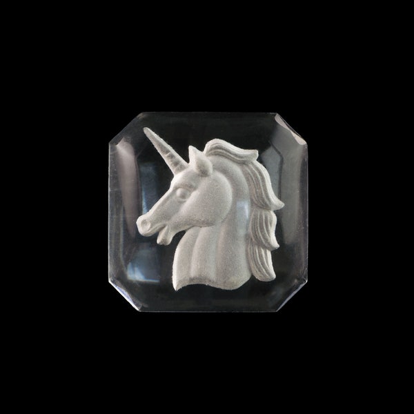 18mm Matte Etched Crystal Unicorn Glass Square Intaglio (1)