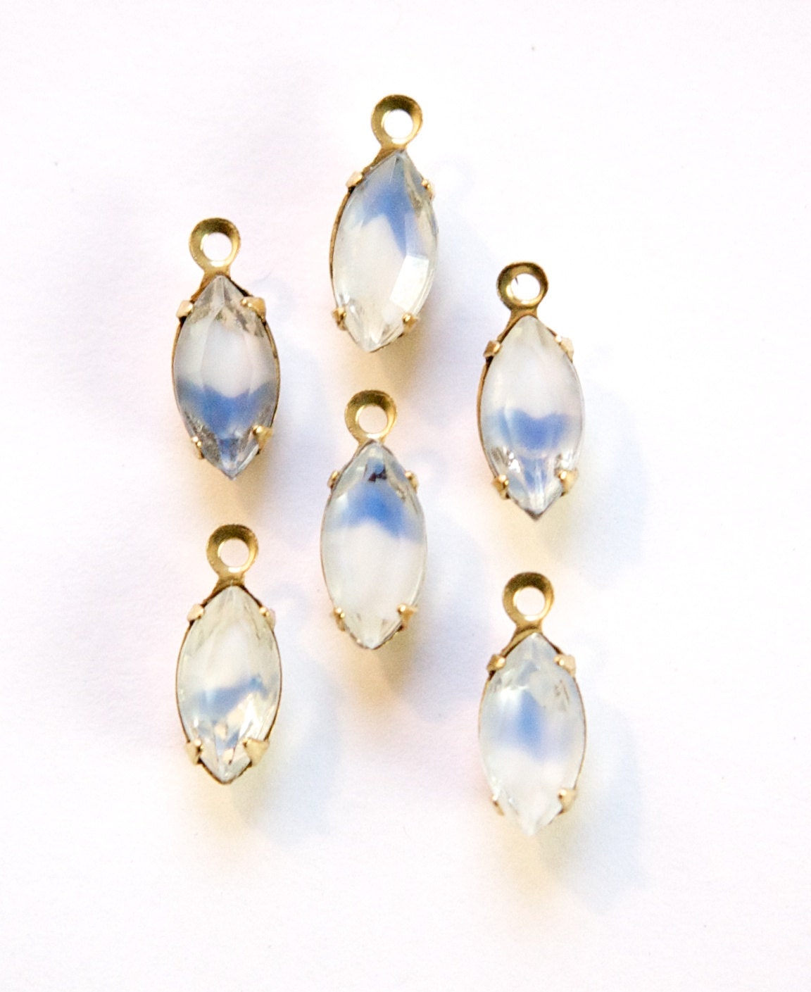 Blue White Clear Givre Glass Navette Stones 1 Loop Brass | Etsy
