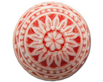 Vintage Etched Mosaic Red and White Cabochons 18mm (2) cab710C