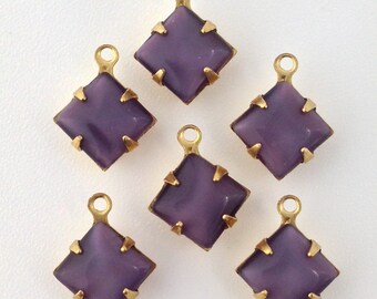 Purple Moonstone Square Glass Stones in 1 Loop Brass Setting 8mm (6) squ002AB
