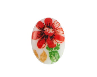 18x13mm Red Flower Glass Oval Cabochon (2)