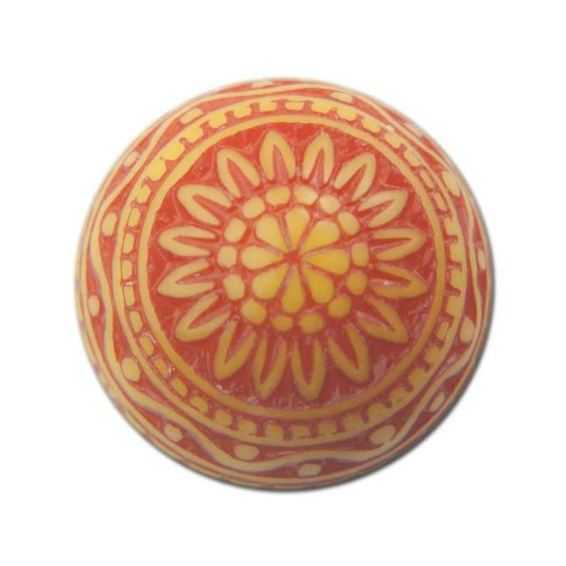 Vintage Acrylic Etched Mosaic Yellow Reddish Orange Cabochons 10mm cab712C 6