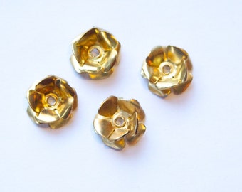 Raw Brass Double Layered Flower Findings Spacer or Bead Cap (4) mtl162