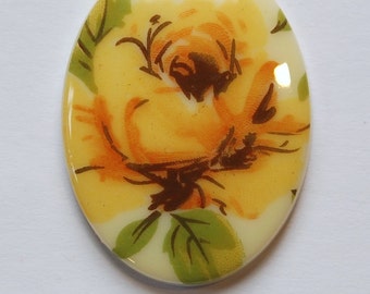 Vintage Large German Yellow Rose Cabochon 40x30mm cab746A