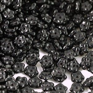 5mm Jet Czech Daisy Flower Glass Beads (50)
