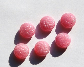 Vintage Pink Etched Swirled Top Glass Cabochons 9mm cab038A