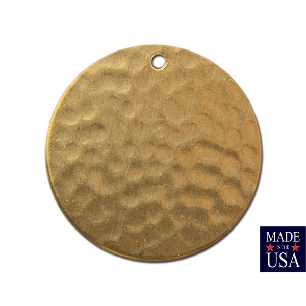 1 Hole Raw Brass Hammered Circle Pendants 23mm (4) mtl297E