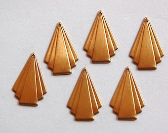 Raw Brass Deco Triangle Fan Pendant Drop Sm (6) mtl115