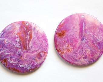 Vintage Pink Marbled Plastic Pendants 40mm pnd116H