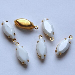 Vintage Opaque White Glass Navettes in 1 Loop Brass Setting nav001E