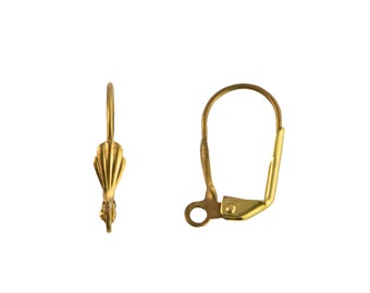Raw Brass Lever Back Ear Wires with Shell Adornment and Loop (10)