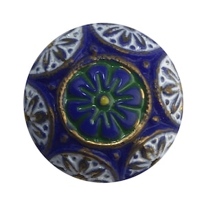 Vintage Blue Mosaic Glass Cabochons with Green White 18mm (1) cab756M