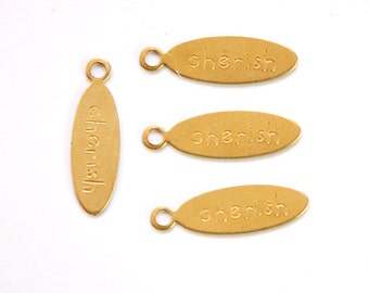 CHERISH Oval Raw Brass Word Charm Drop with Loop (8) chr191M