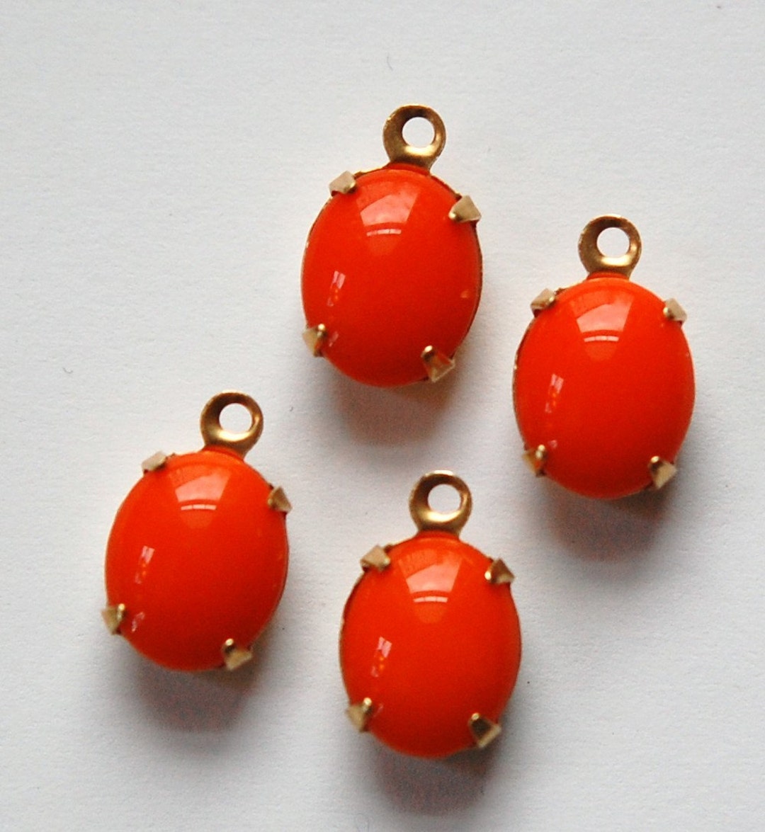 Vintage Opaque Orange Oval Stones In 1 Loop Brass Setting Etsy