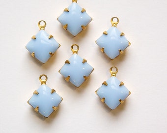 Opaque Light Blue Square Glass Stones in 1 Loop Brass Setting 8mmsqu002LL