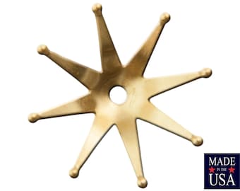 Raw Brass Retro Atomic Star Long Petal Bead Caps 25mm (6) mtl353