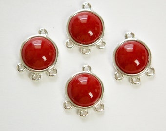 Acrylic Dark Red Cabochon in 4 Loop Silver Tone Setting pnd162D