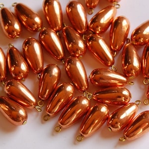 Vintage Copper Teardrop Beads with Loop Charms Drops drp049A