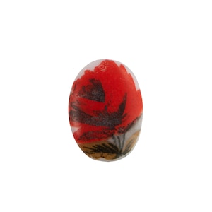18x13mm Red Flower on White Glass Oval Cabochons (2)