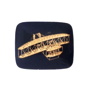 Vintage Airplane Biplane Gold Black Intaglio Cabochon (1) int018C