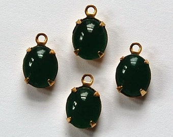 Vintage Opaque Jade Green Oval Stones in 1 Loop Brass Setting ovl005R