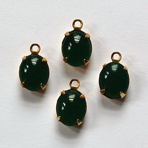 Vintage Opaque Jade Green Oval Stones in 1 Loop Brass Setting ovl005R